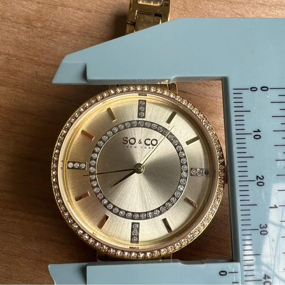 So&CO ladies gold tone crystal watch NEW BATTERY